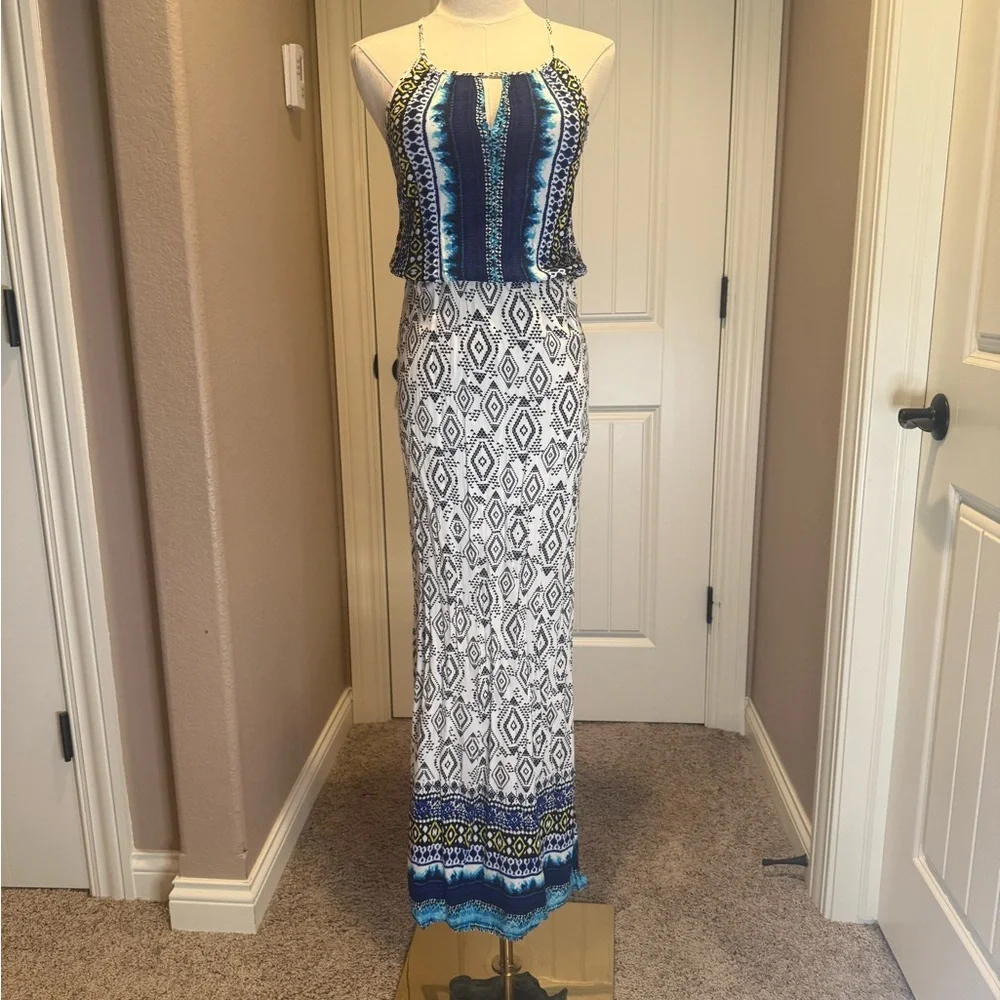 Allison Joy Navy and White Geometric Maxi Dress - Picture 1 of 4